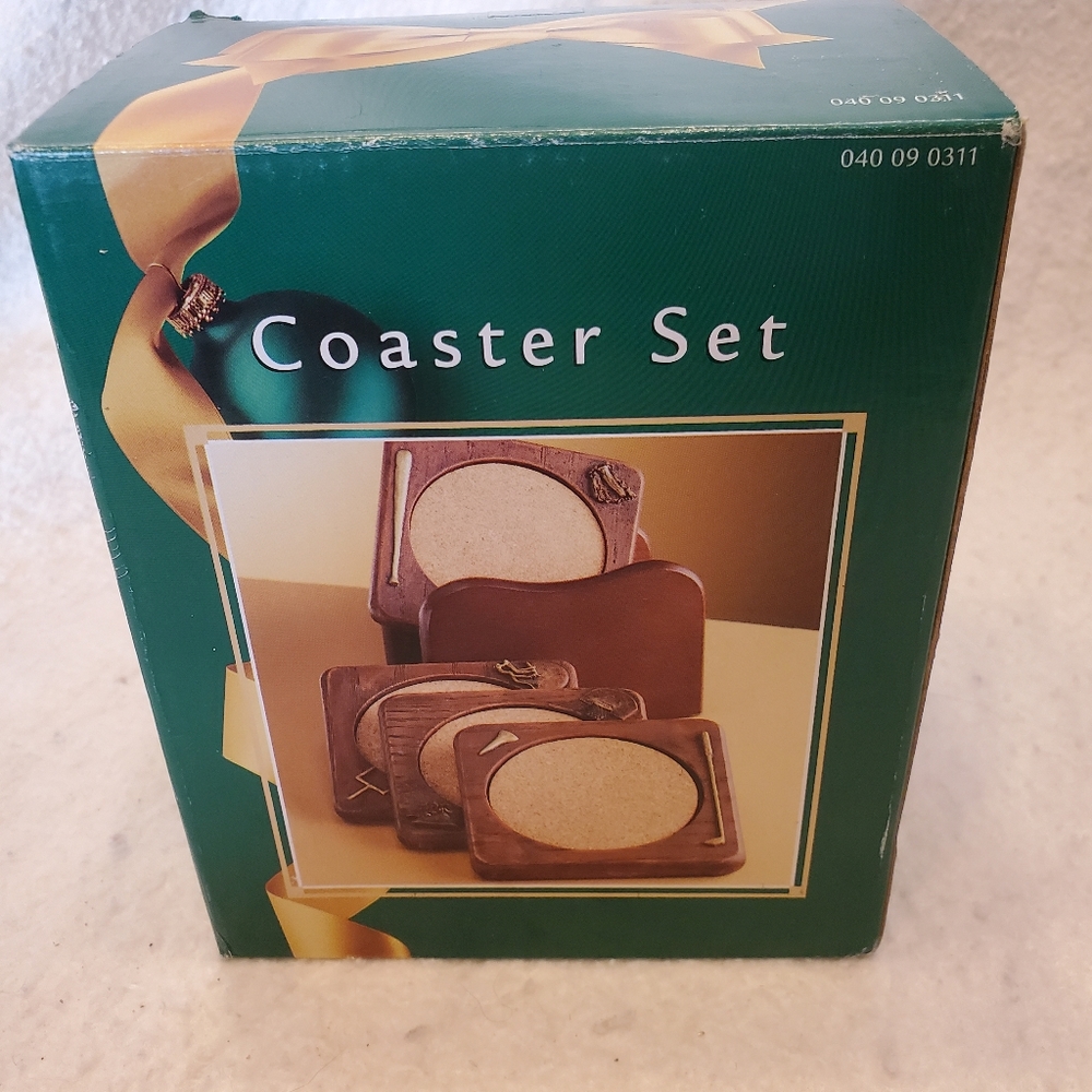 Dayton's Vintage Sports Coaster Set, 4 Coasters and Caddy